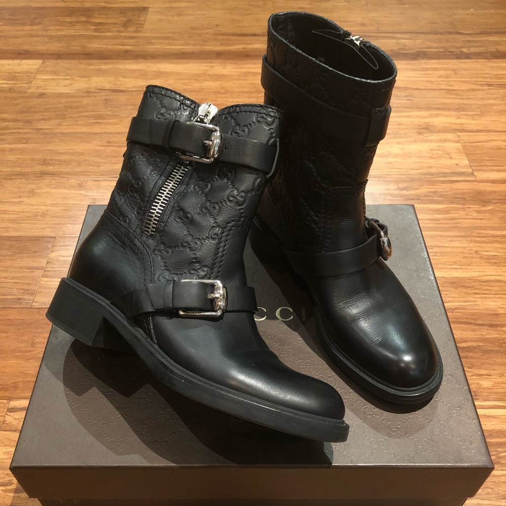 Gucci GOMMATO Calf/Guccissima Moto Boot Sz 37 1/2